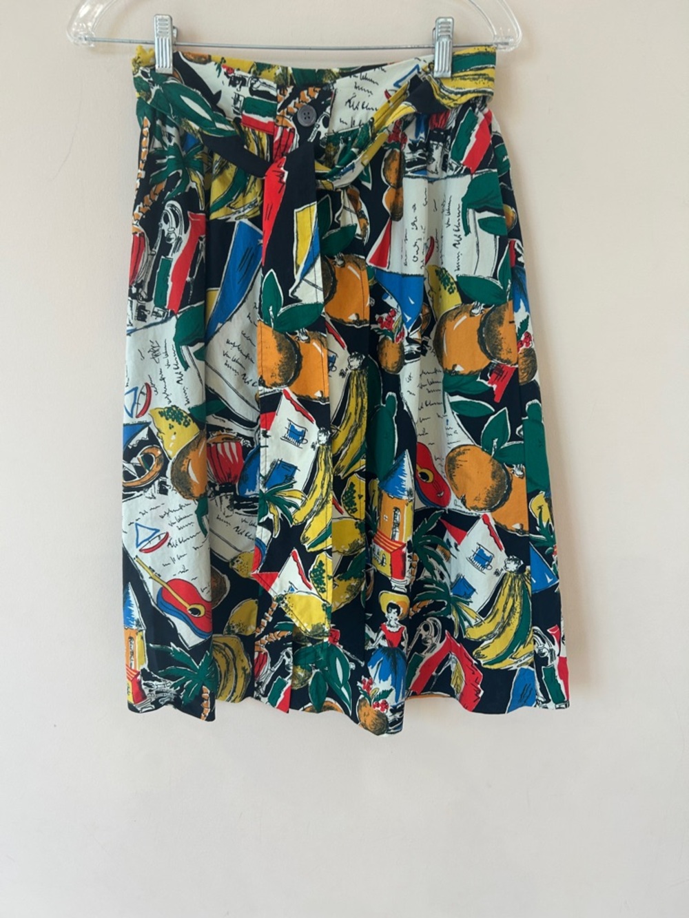 J Crew cotton front button skirt with bright multicolored tropical designs